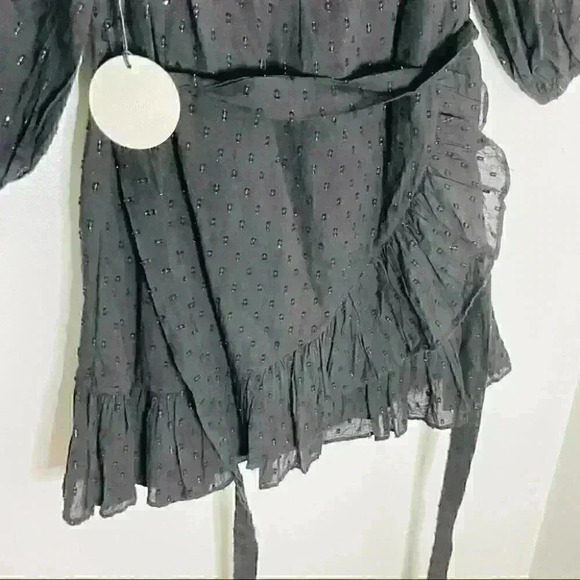 NEW Tularosa Maida Faux Wrap Ruffle Silver Dot and Black Dress Clubbing Party - Picture 6 of 7